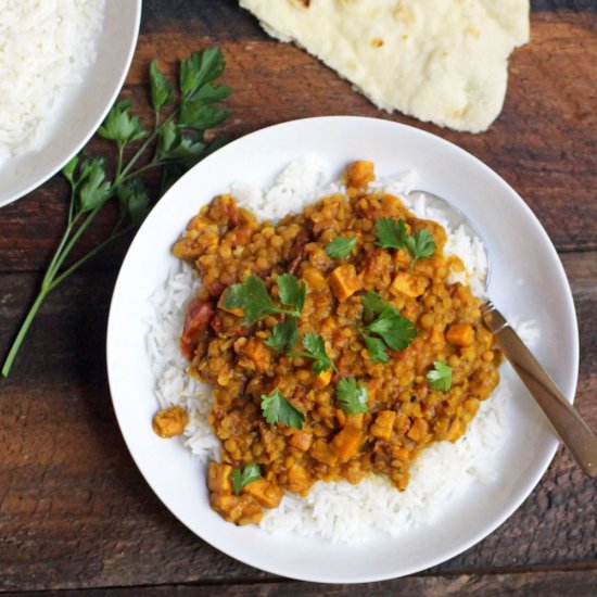 Red lentil & sweet potato dahl