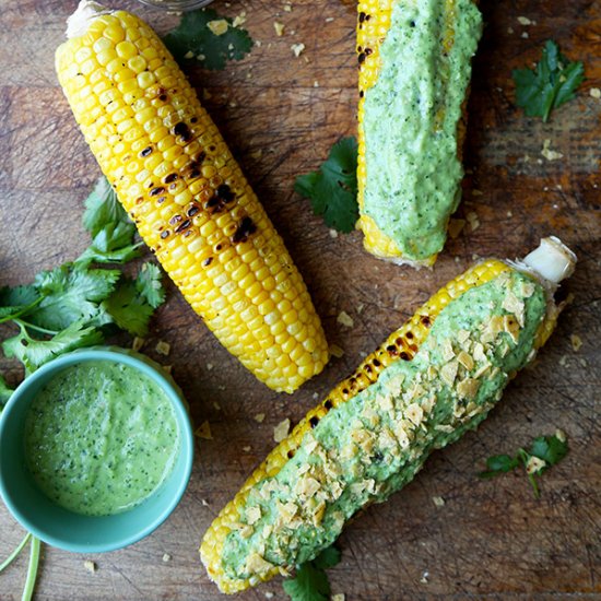 Grilled Corn With Tomatillo Sauce