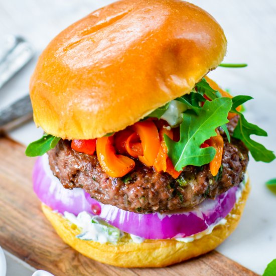 Greek Lamb Burgers w/ Yogurt Sauce