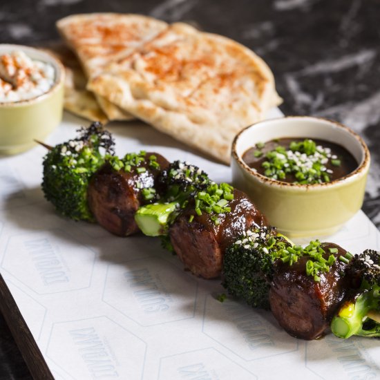 Barbecue wild boar souvlaki