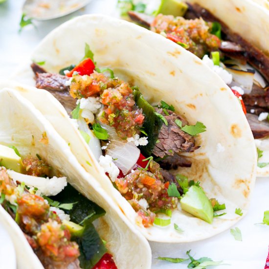 Steak and Poblano Peppers Tacos