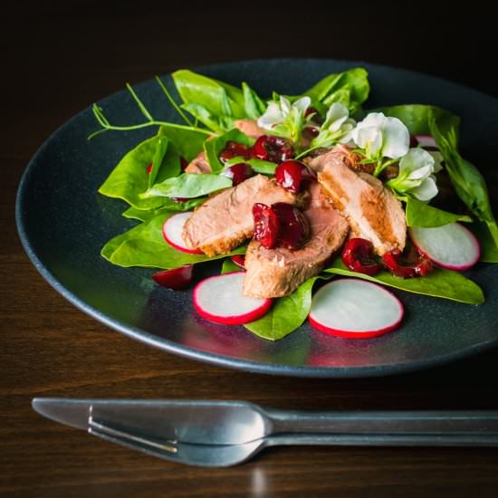 Cherry Duck Salad with Spinach