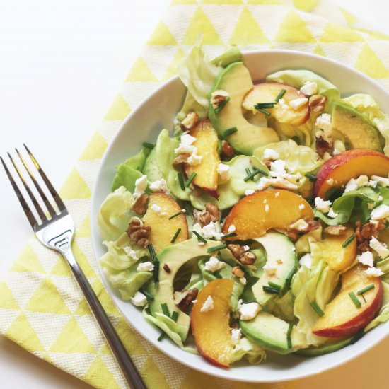 Salad with Avocado, Peach, and Walnuts