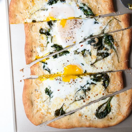 White Pizza w/ Spinach, & Egg