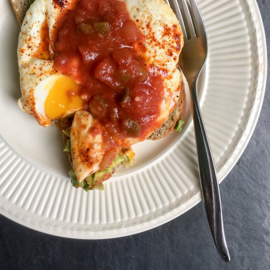 Avocado Toast Fried Eggs with Salsa