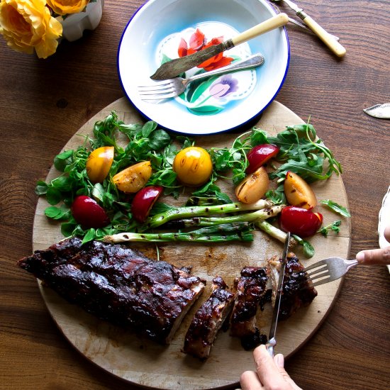 Prune-marinated sticky BBQ ribs