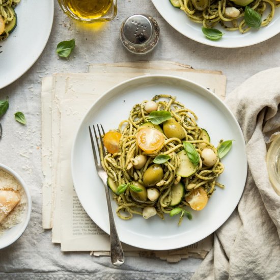 Pasta with Tons of Green Pesto