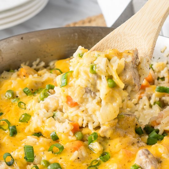 Cheesy Pork and Rice Skillet