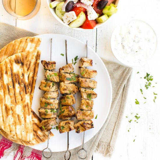 Pork Souvlaki with Feta Tzatziki