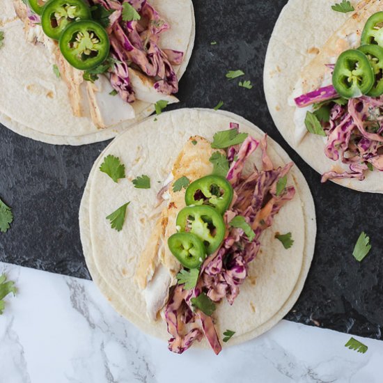 Mahi Mahi Tacos with Sriracha Slaw