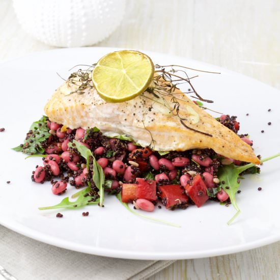 Salmon on a quinoa, bean salad