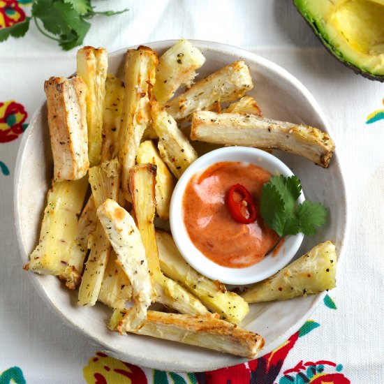 Baked Cassava Fries with Smokey Dip