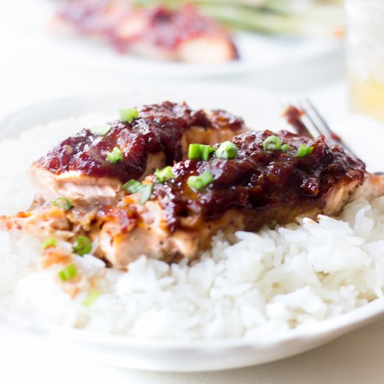 Salmon W/Rhubarb Sweet Chili Sauce