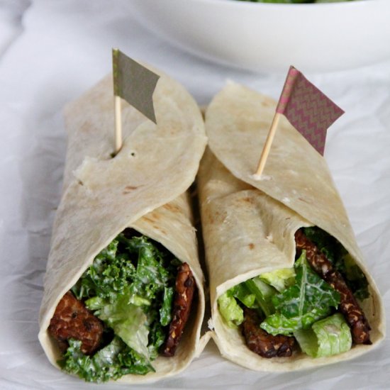 Vegan Kale Caesar Wrap with Tempeh