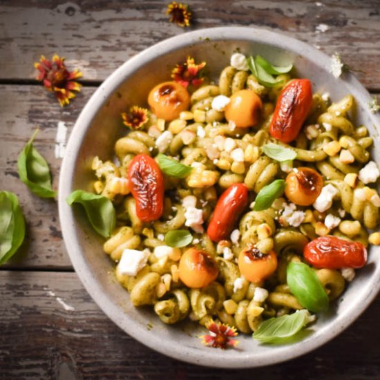 Roasted Corn & Basil Pesto Pasta