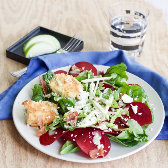 Raw Beet Salad with Fried Brie