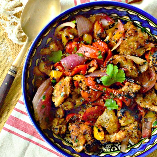 Grilled Bread Salad with Peppers