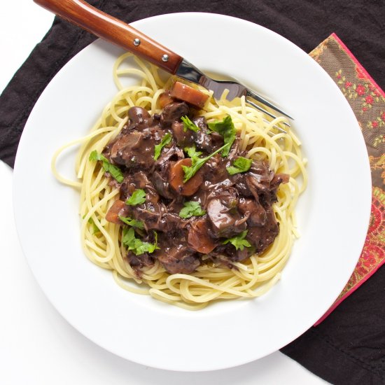 Boeuf Bourguignon on Pasta