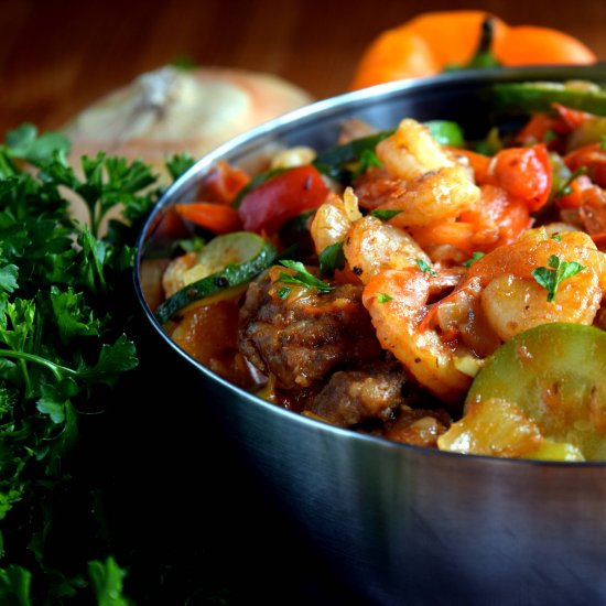 Spicy Shrimp and Sausage Skillet