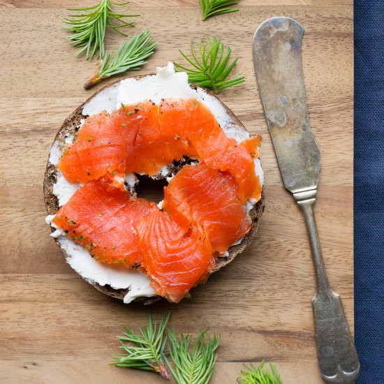 Fir Tip and Smoked Tea-Cured Salmon