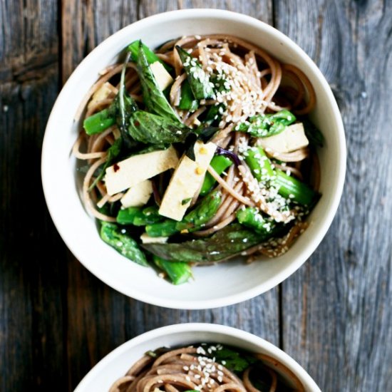 Miso Orange Asparagus Noodle Salad