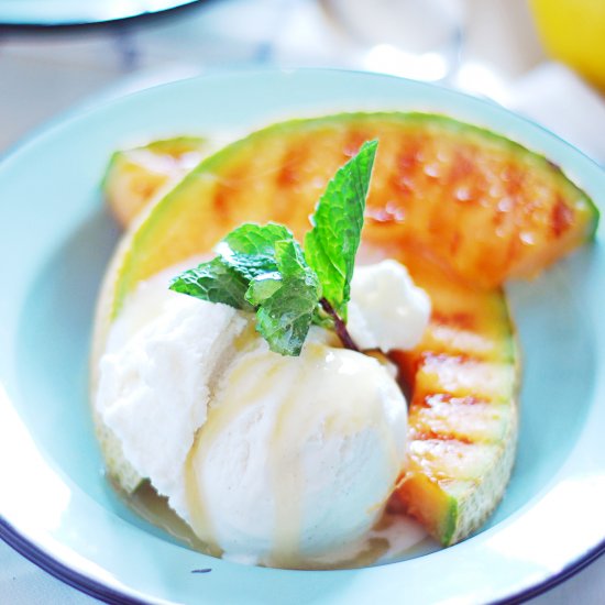 Grilled Melon and Lemon Honey Sauce