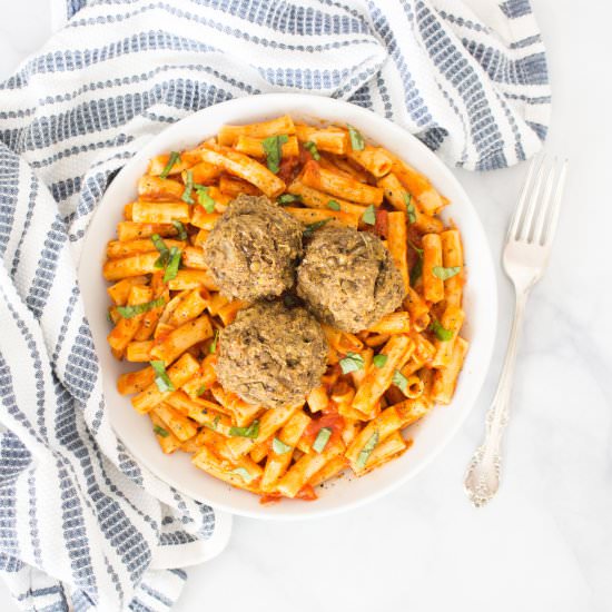 Vegan Penne and Meatballs