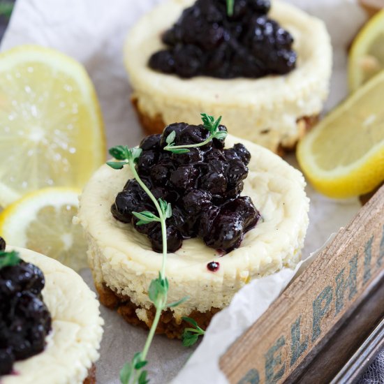 Lemon Thyme Blueberry Cheesecakes