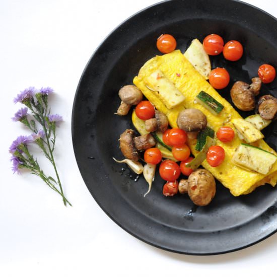 Roasted Vegetables on Omlete