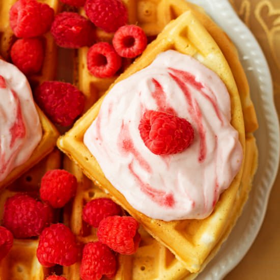 Raspberries & Cream Yogurt Waffles