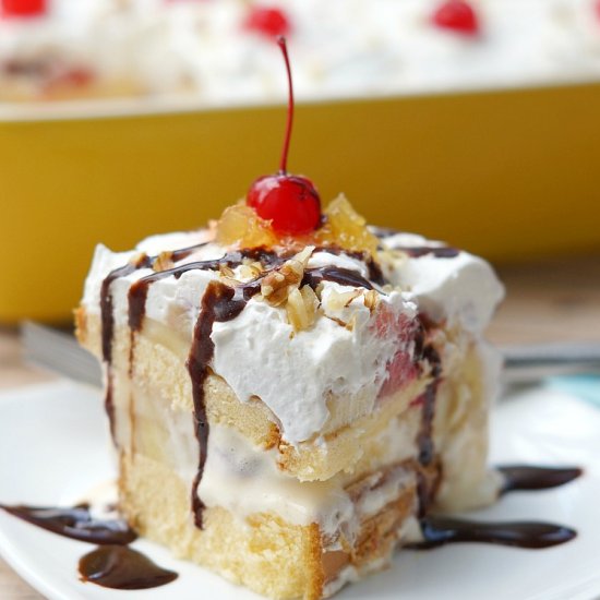 No Bake Banana Split Ice Cream Cake