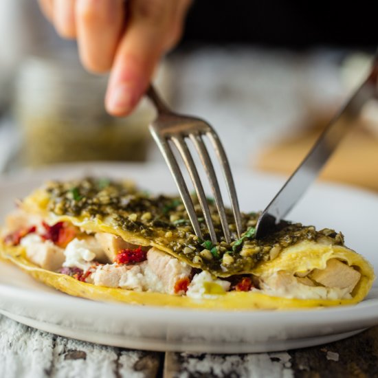 Pesto Chicken Goat Cheese Omelette