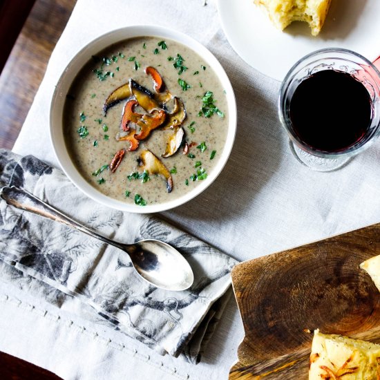 Mushroom Soup with Onion Focaccia