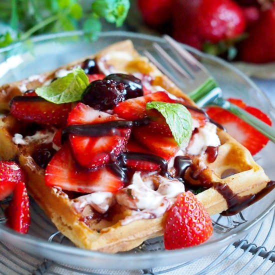 Brown Butter Waffles & Strawberries