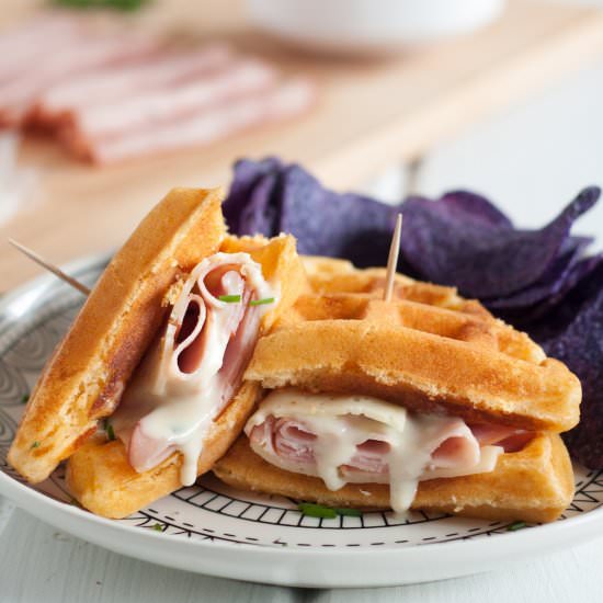 Croque Monsieur Waffle Sandwich