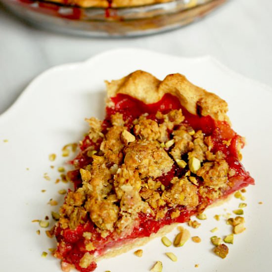 Strawberry Pistachio Crumble Pie