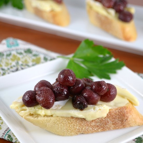 Roasted Grape and Brie Crostini