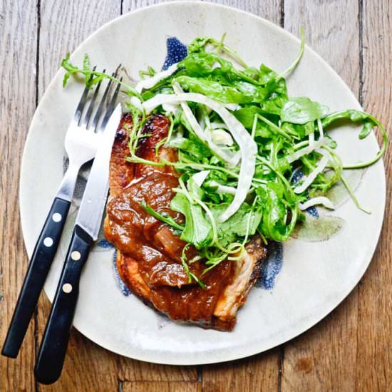 Pork Chops + Rhubarb Compote