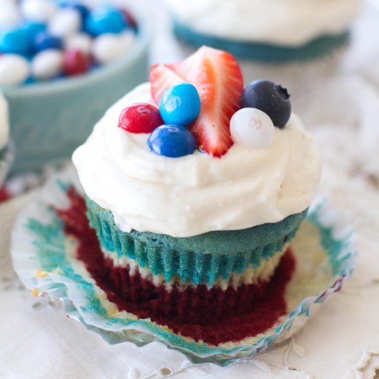 Red, White, & Blue Velvet Cupcakes