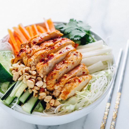 Sweet Chili Glazed Chicken Rice Noodle Salad