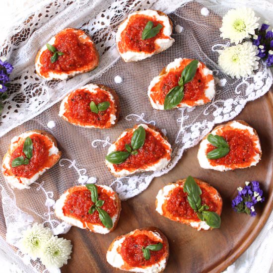 Roasted Red Pepper & Ricotta Crostini