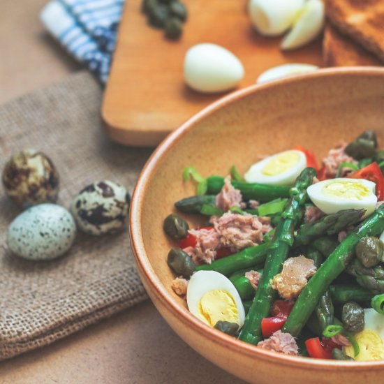 Asparagus Tuna Salad with Quail Egg