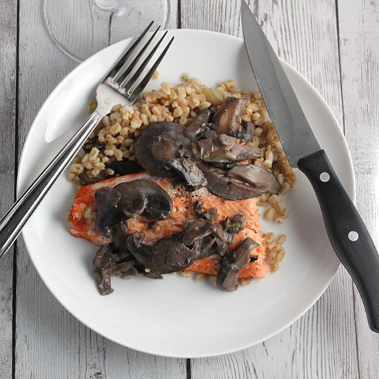 Grilled Salmon with Mushroom Sauce