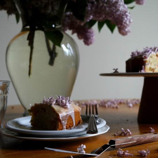 Lilac, Tarragon, and Rhubarb Cake