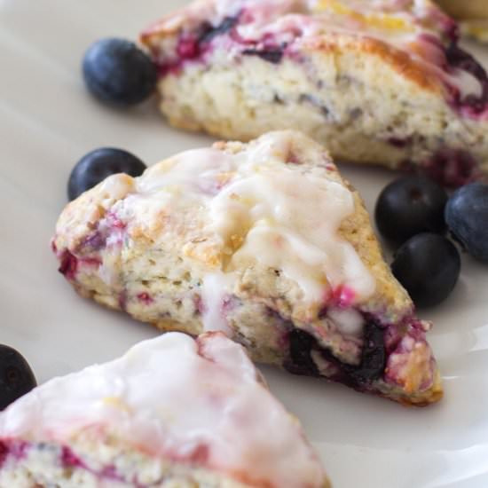 Mixed Berry Scones with Lemon Glaze