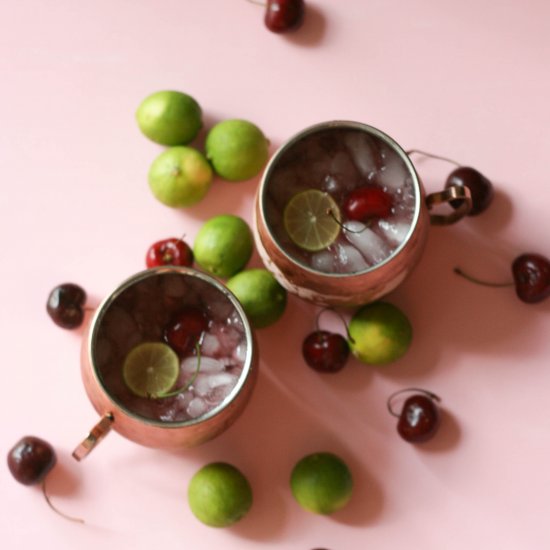 moscow mule with fresh cherries