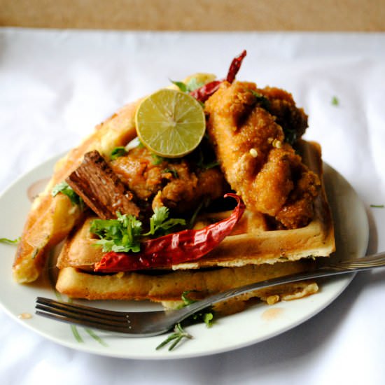 Crumbed Chicken with Rosemary Waffles