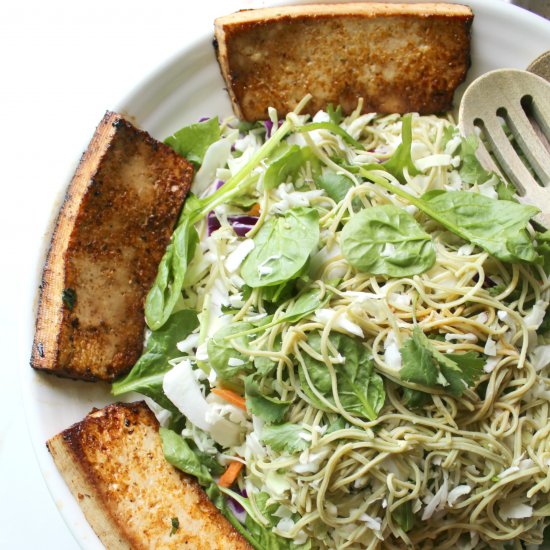 Marinated Tofu + Edamame Spaghetti