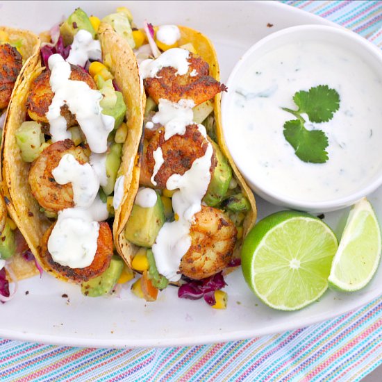 Shrimp Tacos w/ Cilantro Lime Cream