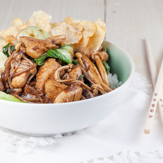 Shimeji, Enoki and Chicken Stir Fry